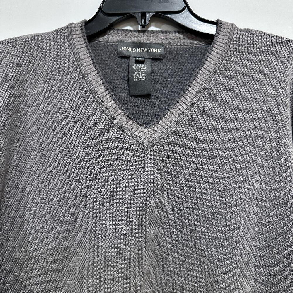 Jones New York Sweater Men XL Brownish Gray V Neck Textured Knit Linen Blend
